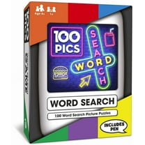 100 PICS Pocket Word Search Game, Travel Puzzle Game with 100 Reusable Wipe-clean Word Search Picture Puzzle Cards and Dry Erase Pen