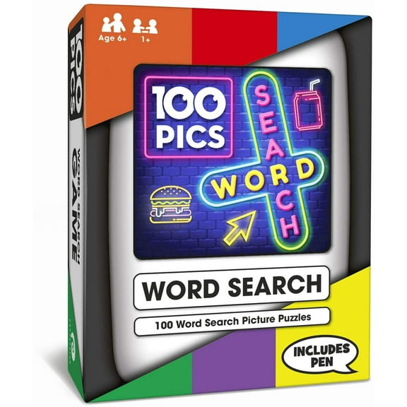 100 PICS Pocket Word Search Game, Travel Puzzle Game with 100 Reusable Wipe-clean Word Search Picture Puzzle Cards and Dry Erase Pen