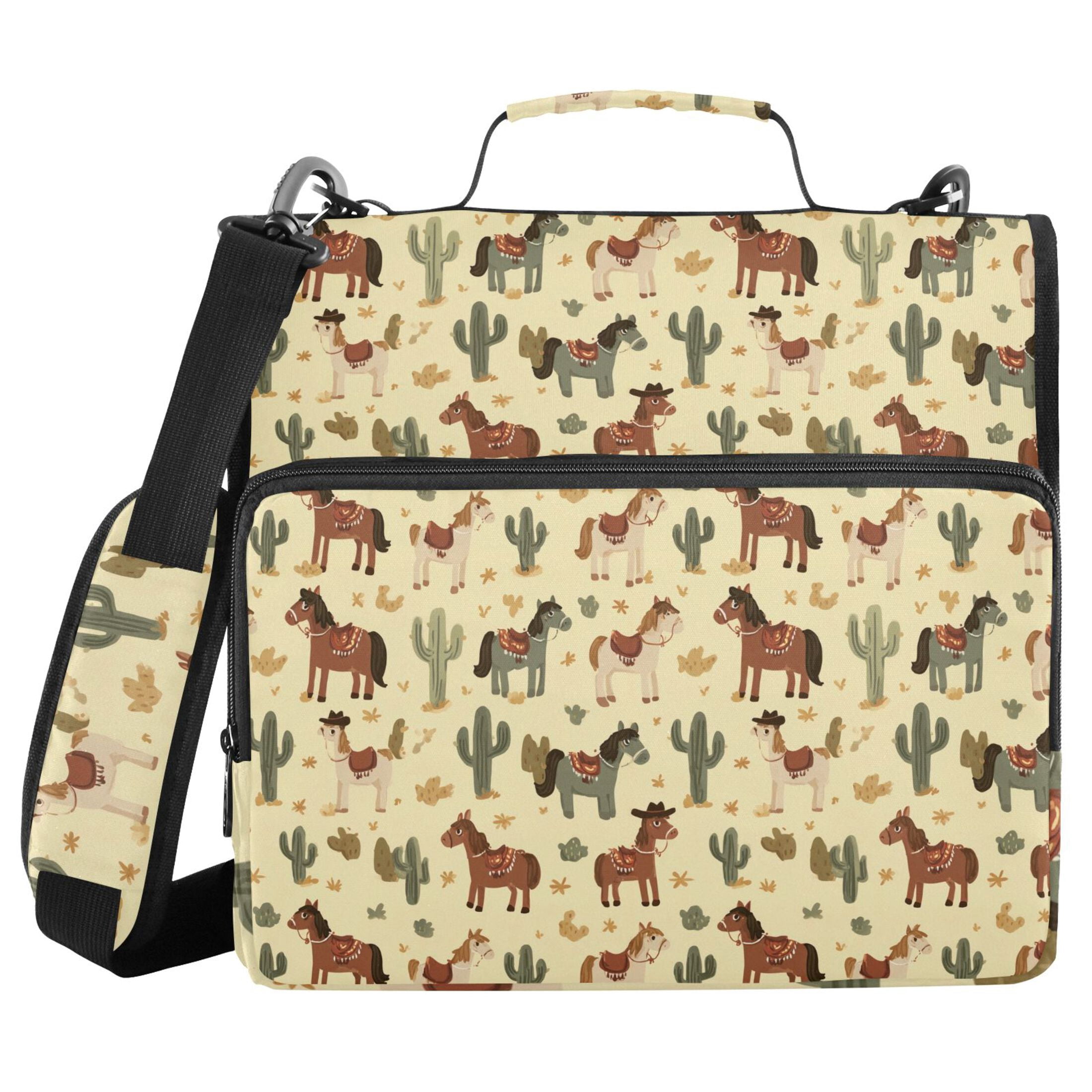 Zipper Binder Cute Cowboy Brown Horse 1.5 Inch Binder Folder Bag with Shoulder Strap and Handle