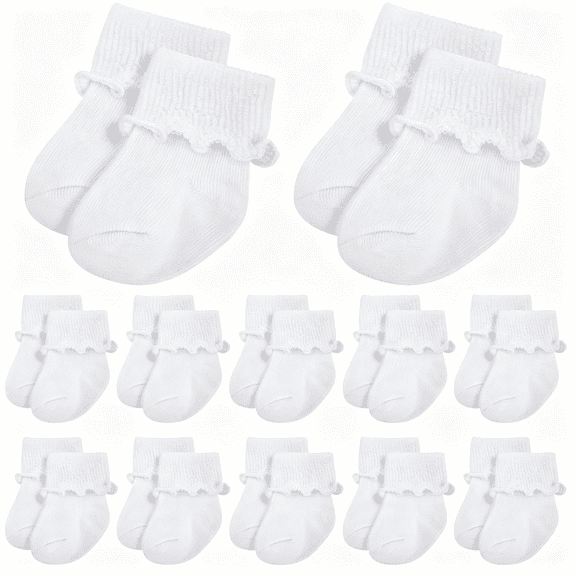 OQRKI 12 Pairs Preemie Newborn Baby Ankle Socks Ruffle Turn Cuff Cotton Non-Slip Warm Socks for Girls and Boys Infant Cotton Newborn Socks Girl