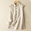 thumbnail image 4 of Plus Size Tank Tops for Women 2025 Casual Loose Sleeveless Lapel Neck Button Down Shirts Cotton Linen Flowy Tops, 4 of 8