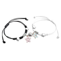 Fiaya Women Dainty Magnetic Couple Bracelet, 1Pair Adjustable Handmade Braided Cord Bracelet, Round Matching Friends Bracelets for Birthday Anniversary (Hollow Star)