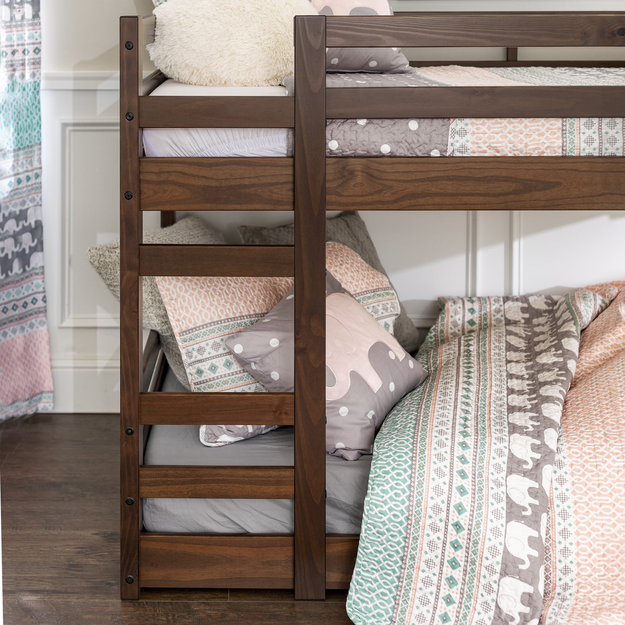 Manor Park Solid Wood Twin Over, Your Zone Wooden Convertible Twin Over Full Bunk Bed Walnut