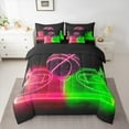 thumbnail image 2 of Manfei Boys Basketball Bedding Comforter Set, Teens Sports Queen Bedding Sets, Pink Green Gradient Basketball Court Queen Sheet Sets, Lightweight Room Decor Reversible 7 Pieces, 2 of 8