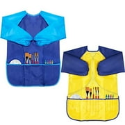 Cubaco Kids Painting Apron, 2 Packs Waterproof Art Smocks for Child 3-8 Years, Children Artist Apron with Long Sleeve and 3 Pock