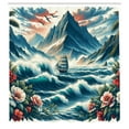 thumbnail image 2 of Ambesonne Nautical Shower Curtain, Seascape Waves Mountains, 69"Wx70"L, Sea Blue and Dark Coral, 2 of 4