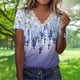 thumbnail image 1 of Camiseta Camiseta de manga corta de encaje con cuello en V y estampado suelto informal para mujer Cgtredaw Para estrenar, 1 of 1