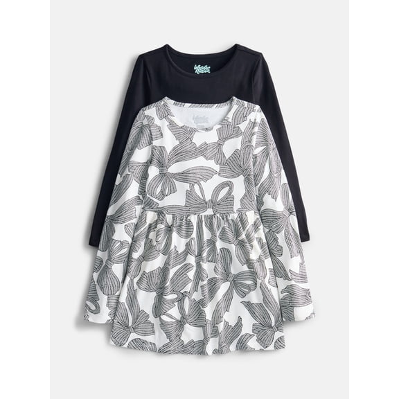 Wonder Nation Girls Long Sleeve Dress, 2 Pack, Sizes 4-18 & Plus