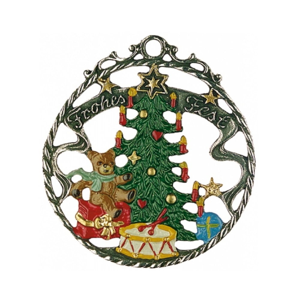 Frohes Fest Christmas Tree German Pewter Ornament Decoration Made in