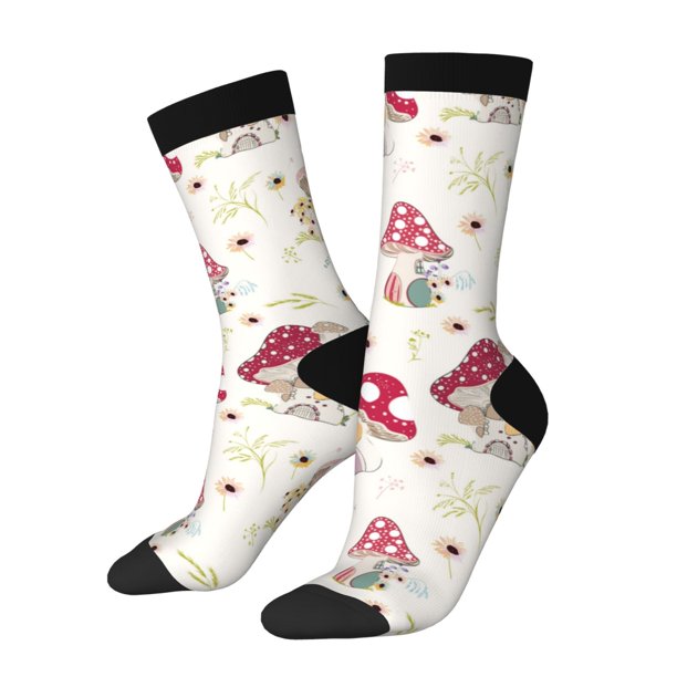 Balery Floral Mushroom Calcetas Largas con Estampado para Hombre y Mujer – Suaves y Transpirables, Talla Única (US 5-11)