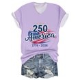 thumbnail image 2 of KDDYLITQ Womens U.s. 250th Anniversary Tshirt Summer American Flag Short Sleeve T-Shirts 4th July Printed American Birthday Tops Usa Star Stripes Floral V Neck Blouses Light Purple L, 2 of 5