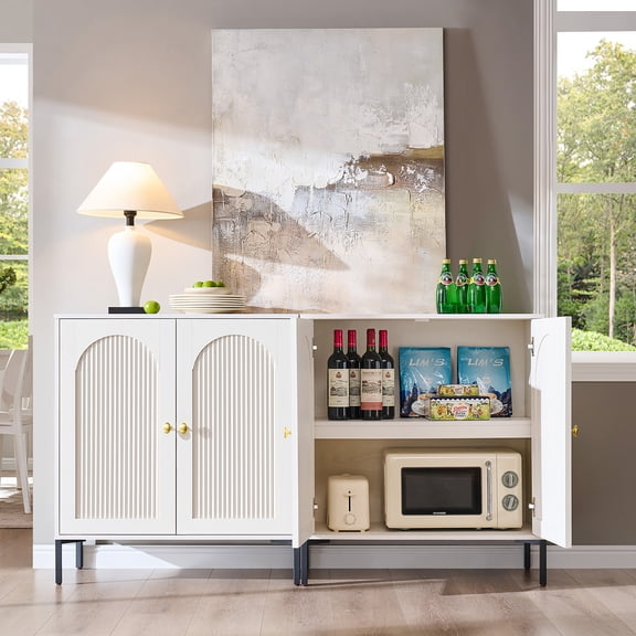 Aitjunz Modern Buffet Cabinet with Storage, 61.75''W Sideboard and Buffets, Fluted Arched Cabinet w/Adjustable Shelces, Wooden Coffee Bar for Dining Room, Kitchen, Living Room, Entryway, Natural