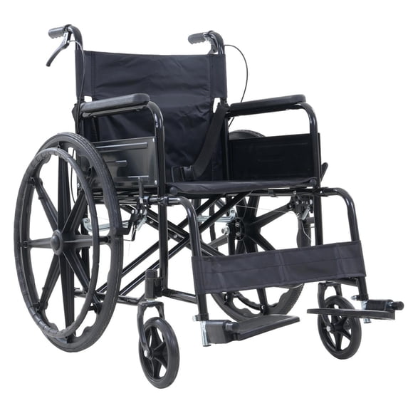 Silla de Ruedas Manual Plegable Llantas Todoterreno Con Frenos Tipo Bicicleta Compacta Descansapies