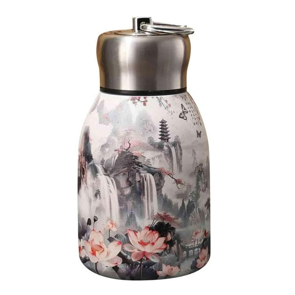 Botella de agua aislada elegante y portátil. Diseño floral vintage. Taza de bolsillo portátil. Bonita botella de agua reutilizable para deportes y viajes. 300 ml/10,15 oz.