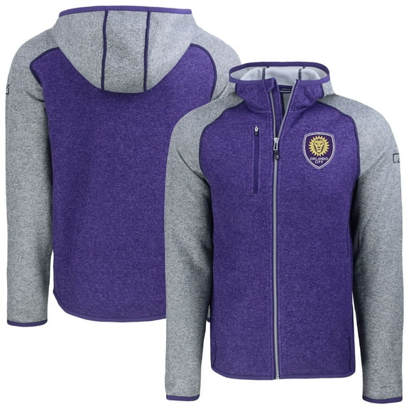 Men's-Cutter & Buck Heather Purple Orlando City SC Mainsail Raglan Full-Zip Hooded Jacket
