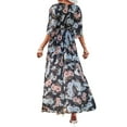 thumbnail image 5 of Summer Women Beach Long Dress Floral Printing Three Quarter Sleeve V-neck Belted Split Skirt, 5 of 6