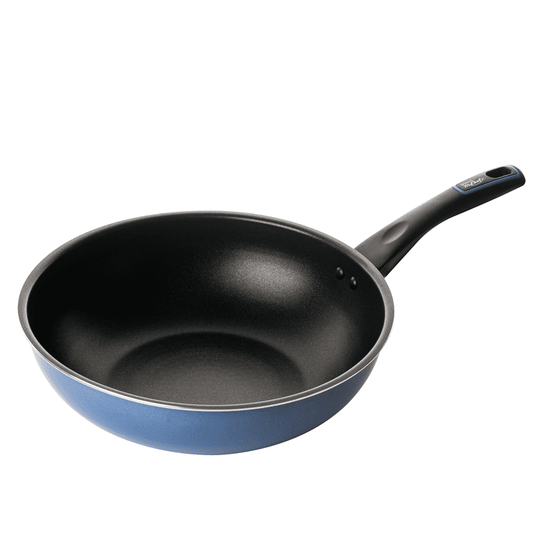 T-fal D52119 Frying Pan, 11.0 inches (28 cm), Deep Type, Wok, Gas Stoves,  Royal Blue Intense Wok Pan, Non-Stick, Blue