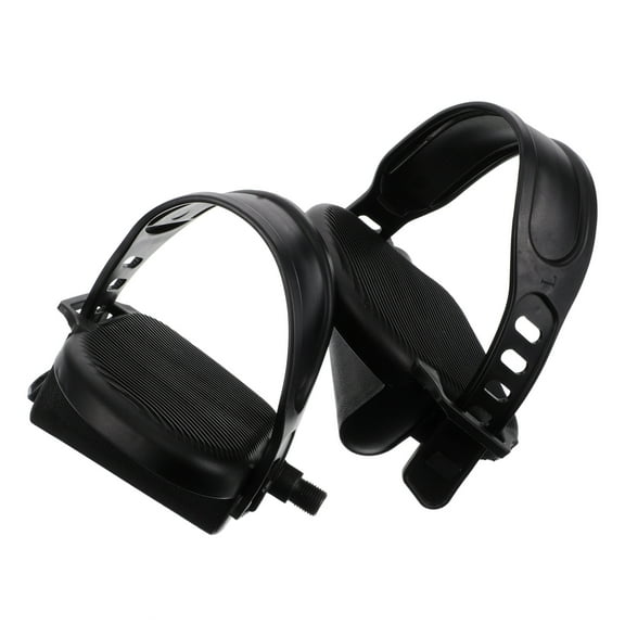LEORX 1Set Lightweight Black Exercise Bike Pedals Replacement Low Noise with Adjustable Straps for Stable Cycling