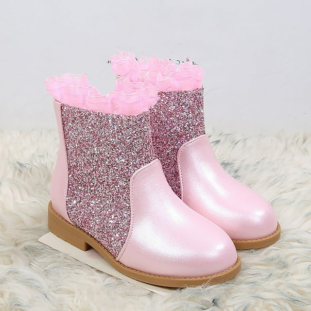 XIMIN Toddler Riding Boots Girls Princess Rhinestone Sparkly Boots Ponited Toe Mid Calf Ankle High Booties Mid-Calf Dress Up Party Boot