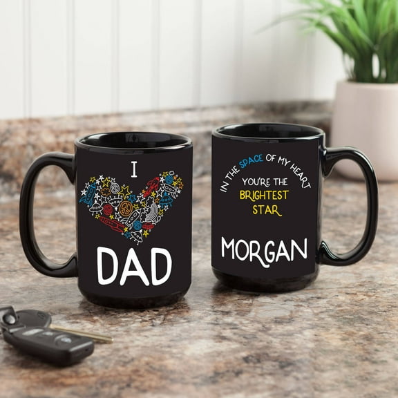 I or We Love Dad Personalized Black Mug, 15 oz