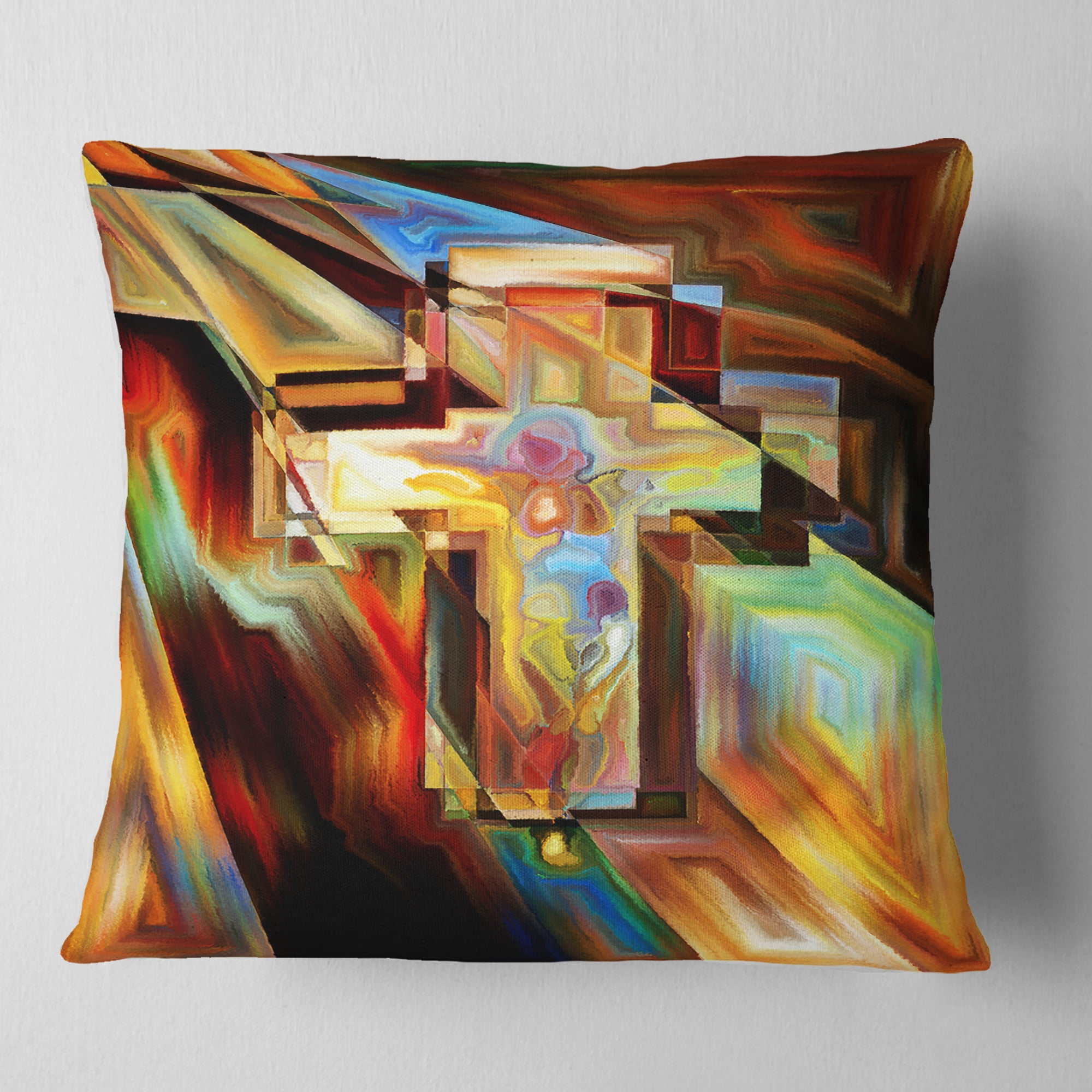 Designart Light of the Cross - Abstract Throw Pillow - 16x16