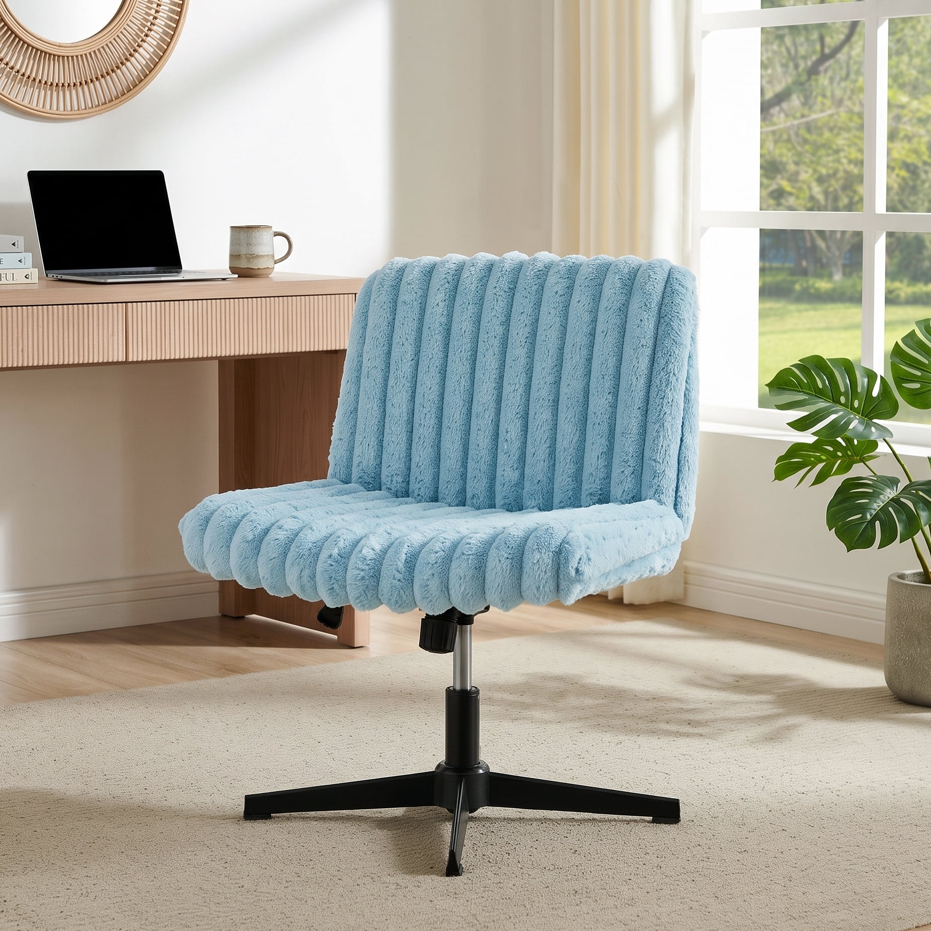 Roundhill Blynn Adjustable Swivel Criss Cross Chair, Wide Seat Office Chair Vanity Chair, Blue