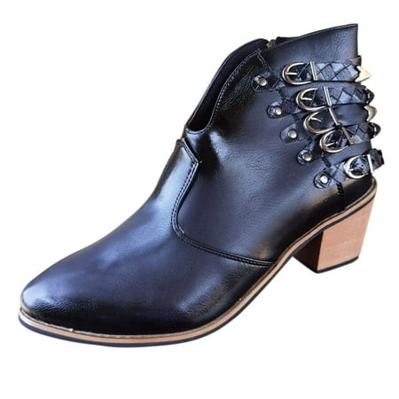 

Tangnade Ladies daily all-match casual shoes Women s Automn Winter Zip up Boots Ladies Outdoor Pointed Toe Square Heels Shoes Black 40