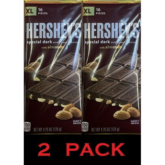 Hershey's Special Dark Mildly Sweet Chocolate Almonds XL Candy 4.25oz Bar 2 PACK