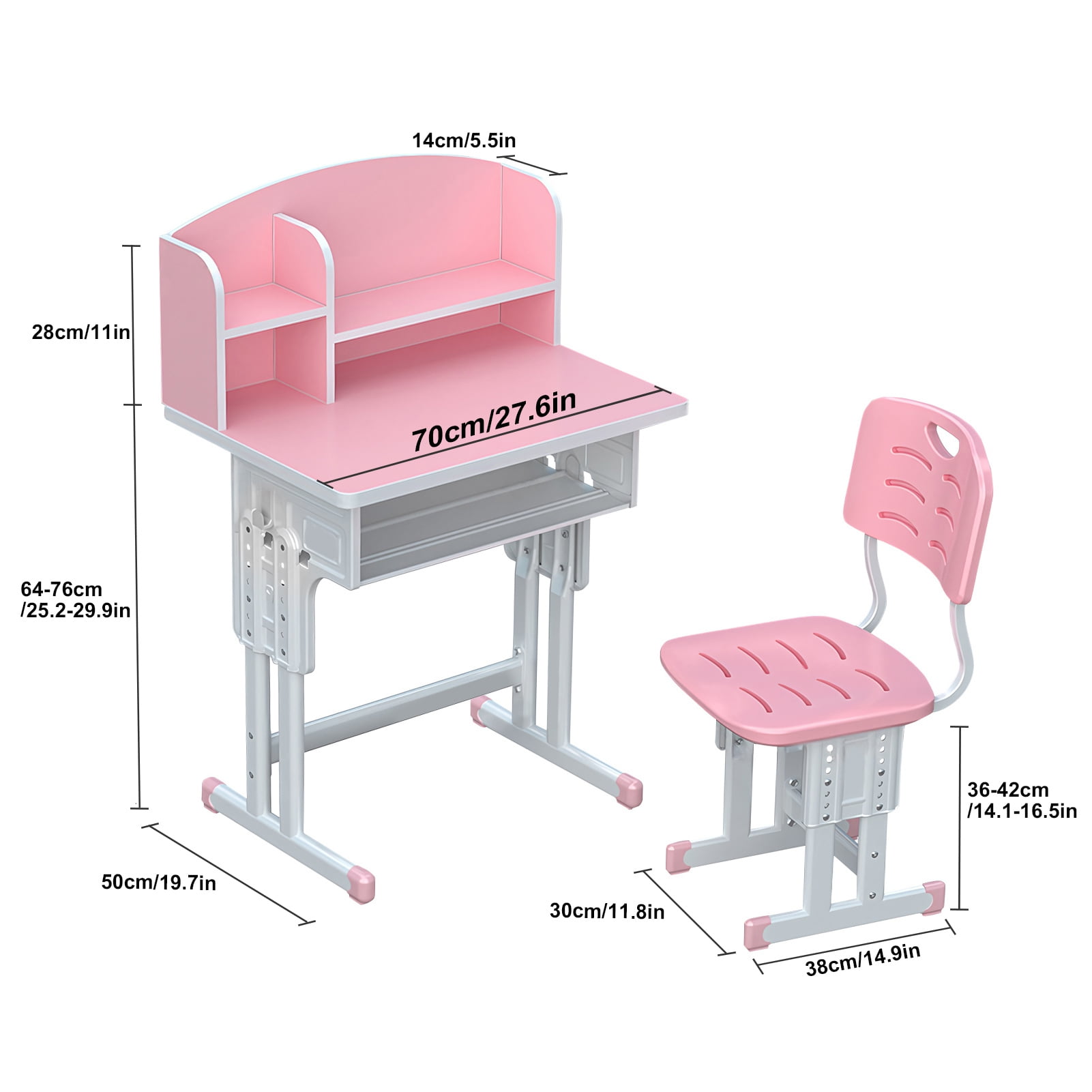 AquaAurix Height Adjustable Children School Study Table Chair Set with Storage Drawer, Kids Study Desk and Chair Set, Ergonomic Desk Chair with Book Stand, Partition Design (Pink)