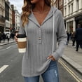 thumbnail image 2 of Women's Ribbed Hooded Sweater - Loose Buttoned Pullover Long Sleeve Sweatshirt - Lightweight Fall Daily Versatile Tops, 2 of 8