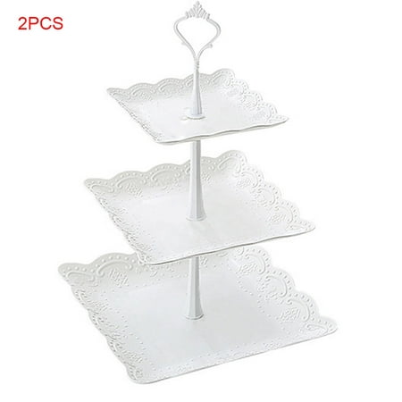 

FleinngHoz 2 Pieces Three Layer PP Fruit Tray Cake Stand Vegetable Storage Rack Candy Plate Dessert Serving Tray