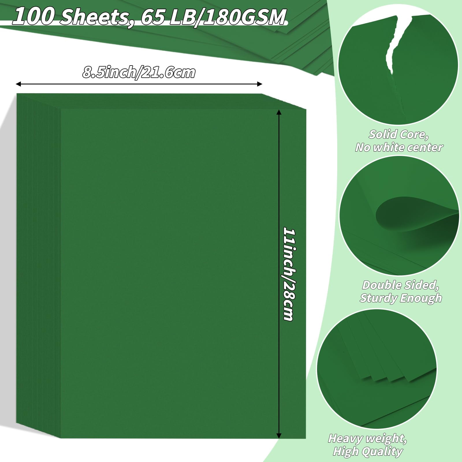 Dark Green Cardstock Paper 8.5'' X 11''  100 Sheets 180gsm/65 Lb Printer Cover Card Stock Construction For Making Printing Craft Drawing Scrapbooking School Supplies