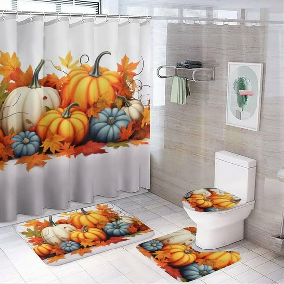 Shower Curtain and Bath Mat Set, Christmas Pattern Printed on Shower Curtain sets and Bath Mat Set, Suitable for Small Bathroom Gym Guest Bath, 72 x 72 inches