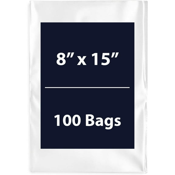 Multiple Sizes Clear Flat Poly Bags - 8"x15" & (100 Bags) 1.5Mil Flat Open Top Plastic Packaging Packing | Flexible and Durable Plastic Bags | Low-Density Polyethylene (LDPE)