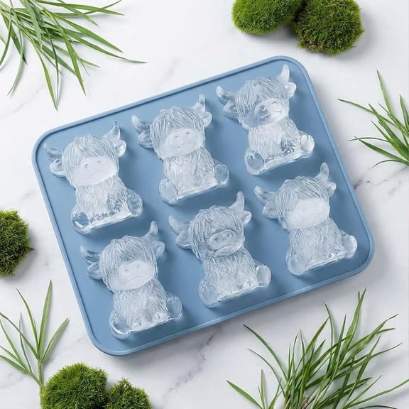 6-Cavity Highland Cow Silicone Mold Tray - Food-Grade Silicone for Whiskey Ice Cubes, Chocolate, Soap & Crafting, Unique Animal Design for Drinks & Baking