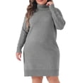 thumbnail image 2 of DARING DIVA Plus Size Long Sleeve Turtleneck Warm Pullover Mini Dress 2X Gray, 2 of 6