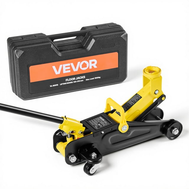 VEVOR Low Profile Floor Jack, 1.5 Ton (3300 lbs) Capacity, Steel Racing Floor Jack with Single Piston Quick Lift Pump, Lifting Range 5.1-12.2 Inches