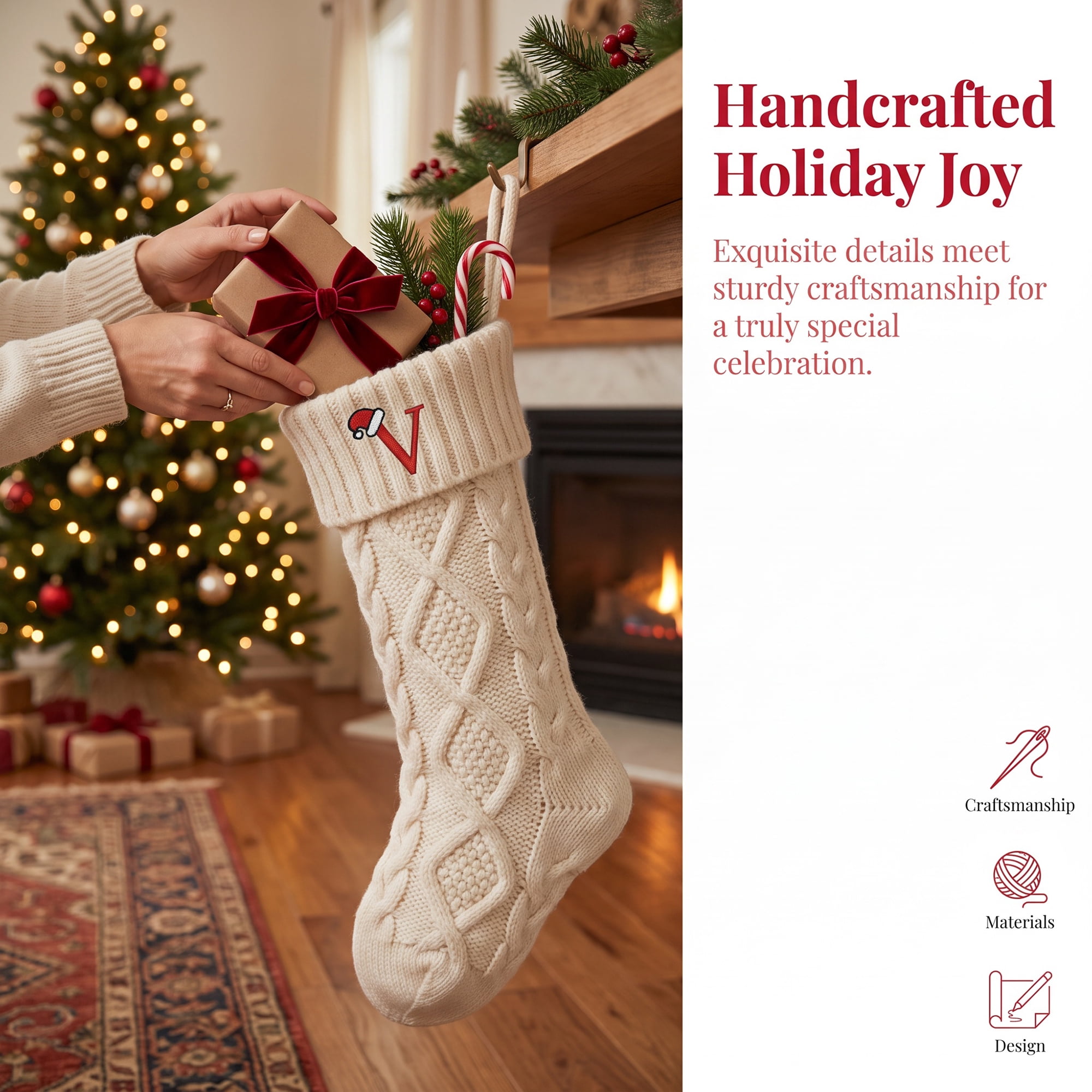 Unique Bargains Canine Bone Christmas Stocking Luxury Puppy Holiday Keepsake Sack Letter V 17"