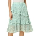 thumbnail image 1 of INSPIRE CHIC Women's Elastic Waist Midi Layered Chiffon Skirt Green M, 1 of 5