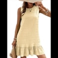 thumbnail image 2 of Vestido Corto Informal de Verano con Cuello Redondo y Volantes para Mujer, Sin Mangas y con Dobladillo Fruncido. Albaricoque XL, 2 of 8
