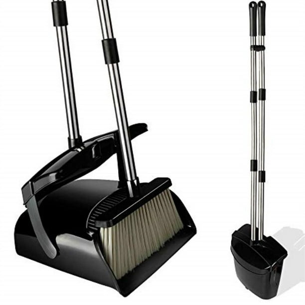 broom and dustpan set with lid, stainless steel long handle and light
