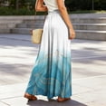 thumbnail image 7 of Watercolor Floral Wide Leg Pants for Women, High Waist Drawstring Palazzo Trousers - Boho Summer Flowy Beach Bottoms Light Blue M, 7 of 7