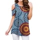 thumbnail image 2 of Qarigey Camiseta de mujer Top con estampado bohemio Top con estampado en frío Blusa de manga corta con hombros descubiertos Prendas para la parte del cuerpo Azul S, 2 of 6