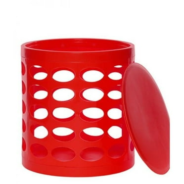 Otto Storage Stool - Round Plastic Storage Ottoman with Oval Perforated Pattern  Red