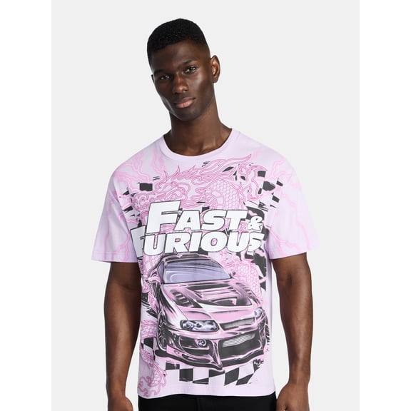Fast and Furious Men's and Big Men's Dragon Line Oversized Graphic Tee, Sizes XS-3XL