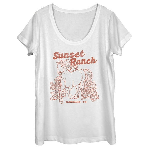 Women's Lost Gods Distressed Sunset Ranch  Scoop Neck White Small