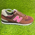 thumbnail image 1 of New Balance 574 Mens Size 9.5 Brown Pink Athletic Running Walking Shoes Sneakers, 1 of 5