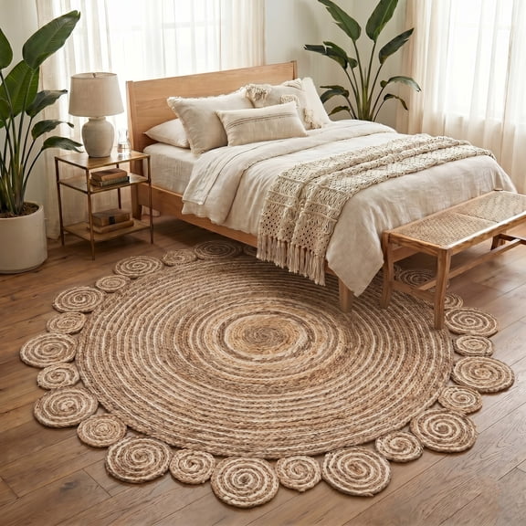 Harlow Hill Cora 4' Round Brown/Ivory Striped Hand Braided Reversible Jute Indoor Area Rug