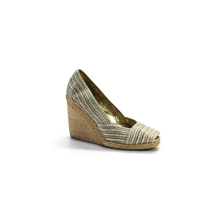 

Pre-owned|Jean-Michel Cazabat Womens Woven Peep Toe 4 Inch Wedge Pumps Beige Size 7