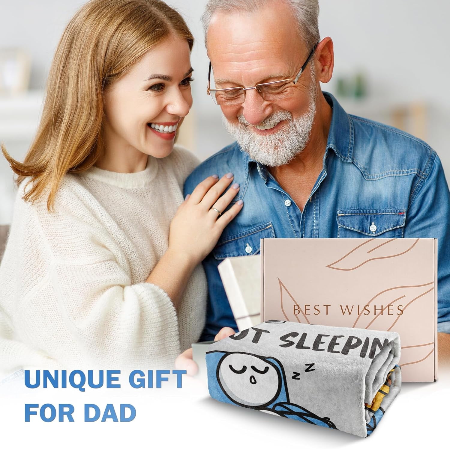 Funny Fathers Day Dad Gifts from Daughter Son Wife, Dads Birthday Gifts, Dad is Not Sleeping Blanket, Super Soft Throws Blanket for Napping